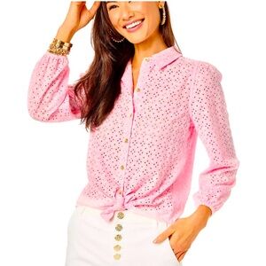 Lilly Pulitzer Eyelet Sea Breeze Button Down Top pink medium